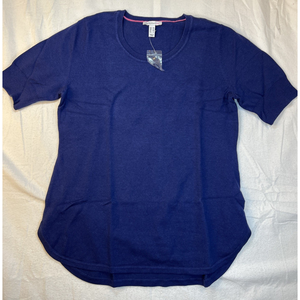 NWOT Isaac Mizrahi Live! Blue shirt Sleeve Sweater Classic Soft Scoop Neck Mediu